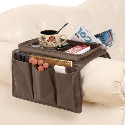 2 in 1 Waterproof Armrest Covers Sofa Arm Organizer with 14 Pockets for Tablet Magazines TV Remote Holder, Anti-Slip Recliner Couch Armchair Slipcover Furniture Sofa Arm Protector Storage Caddy Pouch