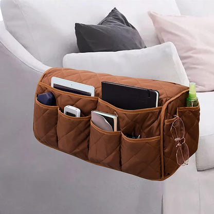 2 in 1 Waterproof Armrest Covers Sofa Arm Organizer with 14 Pockets for Tablet Magazines TV Remote Holder, Anti-Slip Recliner Couch Armchair Slipcover Furniture Sofa Arm Protector Storage Caddy Pouch